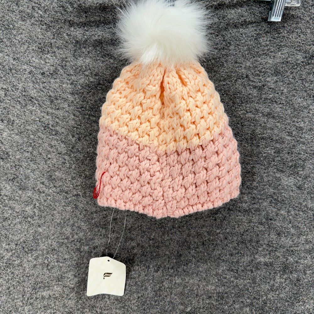 New Fabletics Hat Women Pink The Chunky Knit Beanie Wite Pom Acrylic One Size